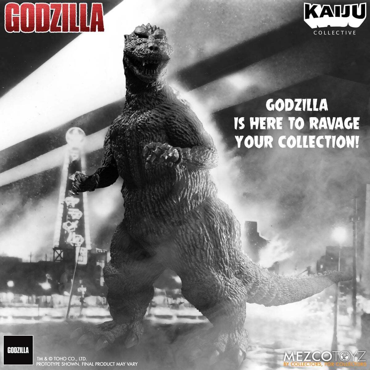メズコ 怪獣コレクティブ ゴジラ (1954) ブラック & ホワイト エディション 12インチ アクションフィギュア 未開封