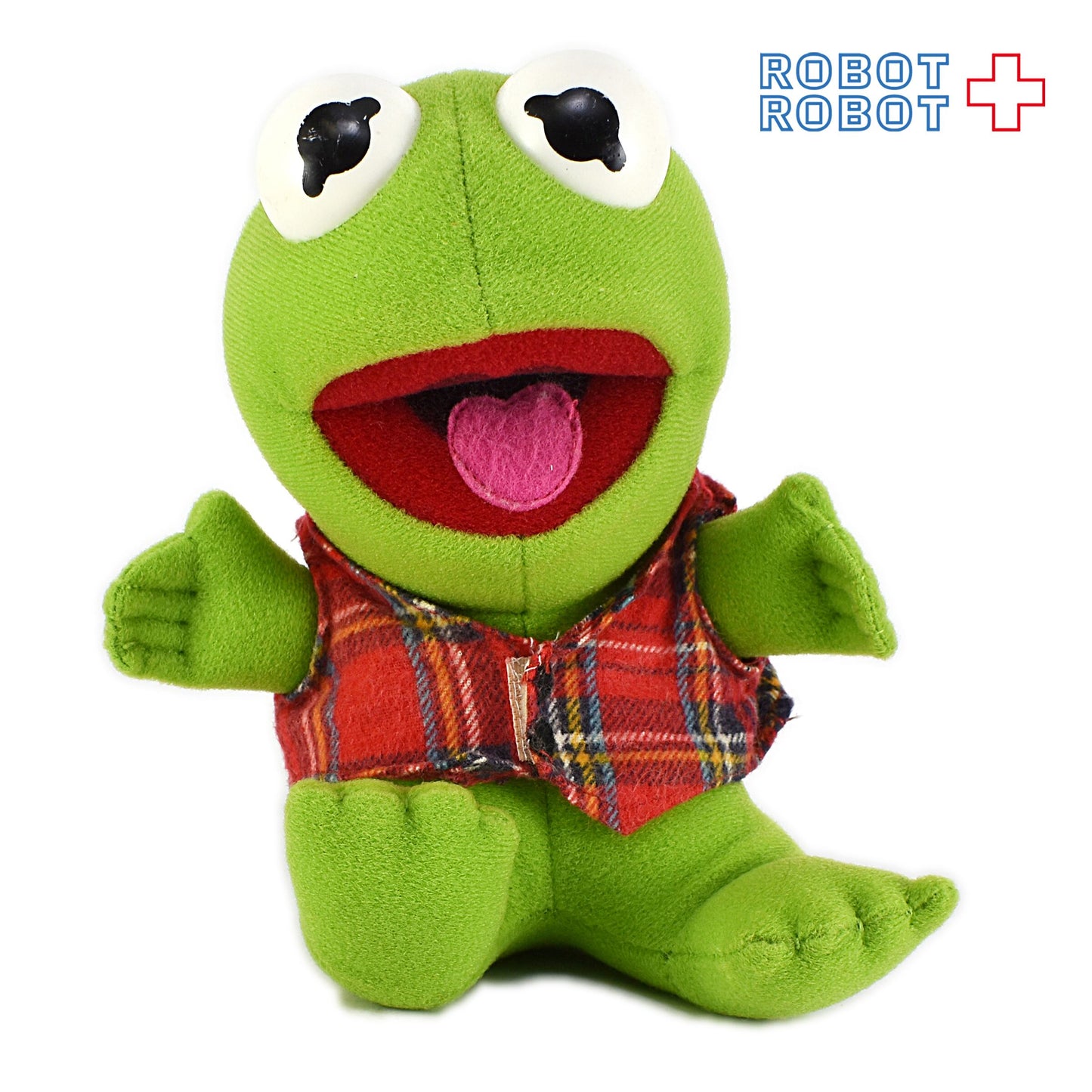 マクドナルド セサミストリート マペッツ ベビー・カーミット 赤チェックベスト ぬいぐるみ人形 1987 ※帽子欠品