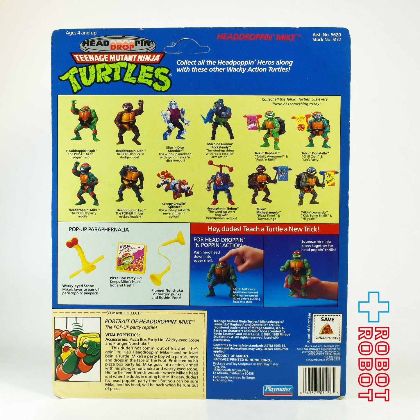プレイメイツ TMNT ニンジャ・タートルズ ヘッドドロッピン マイク ミケランジェロ 1991 アクションフィギュア 未開封