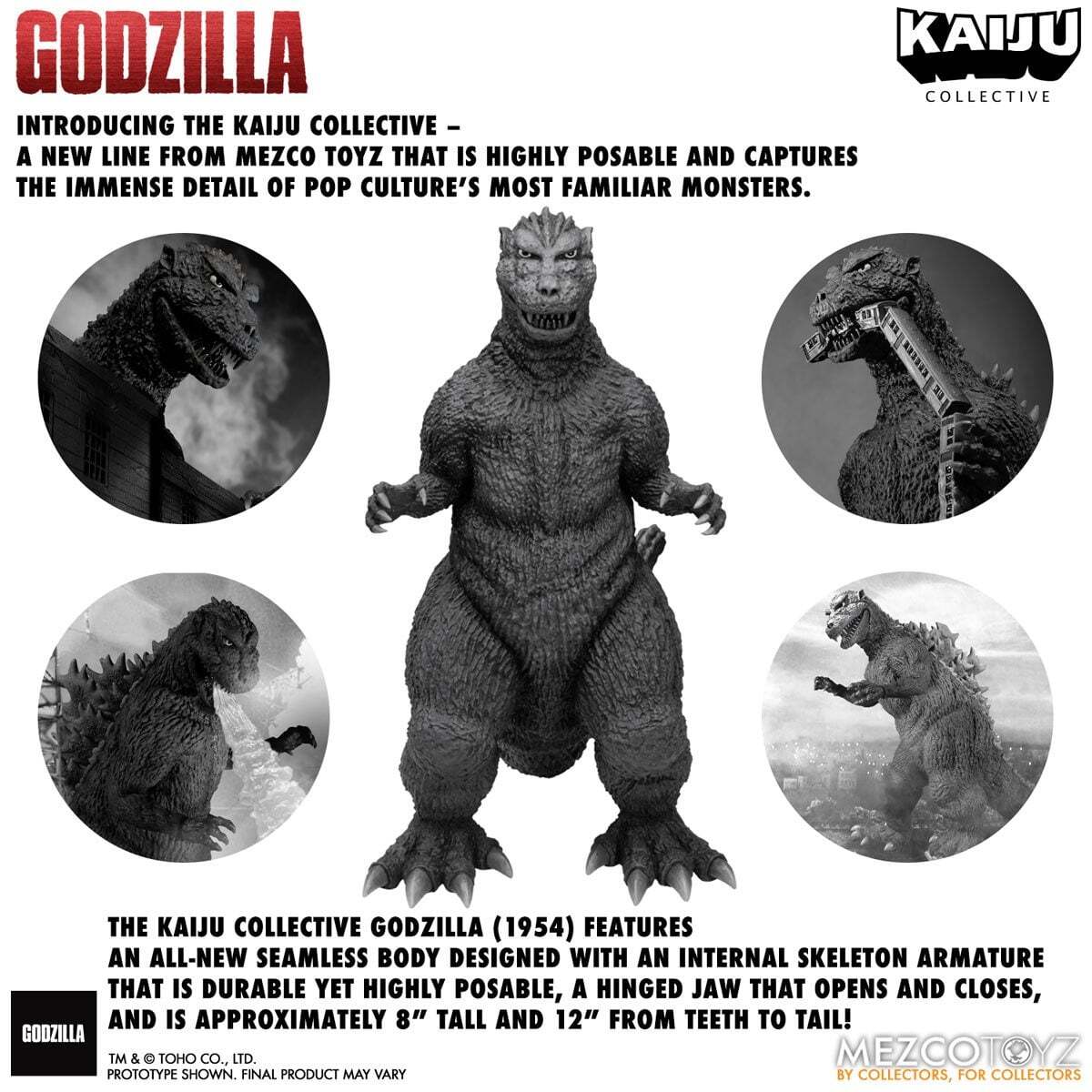 メズコ 怪獣コレクティブ ゴジラ (1954) ブラック & ホワイト エディション 12インチ アクションフィギュア 未開封