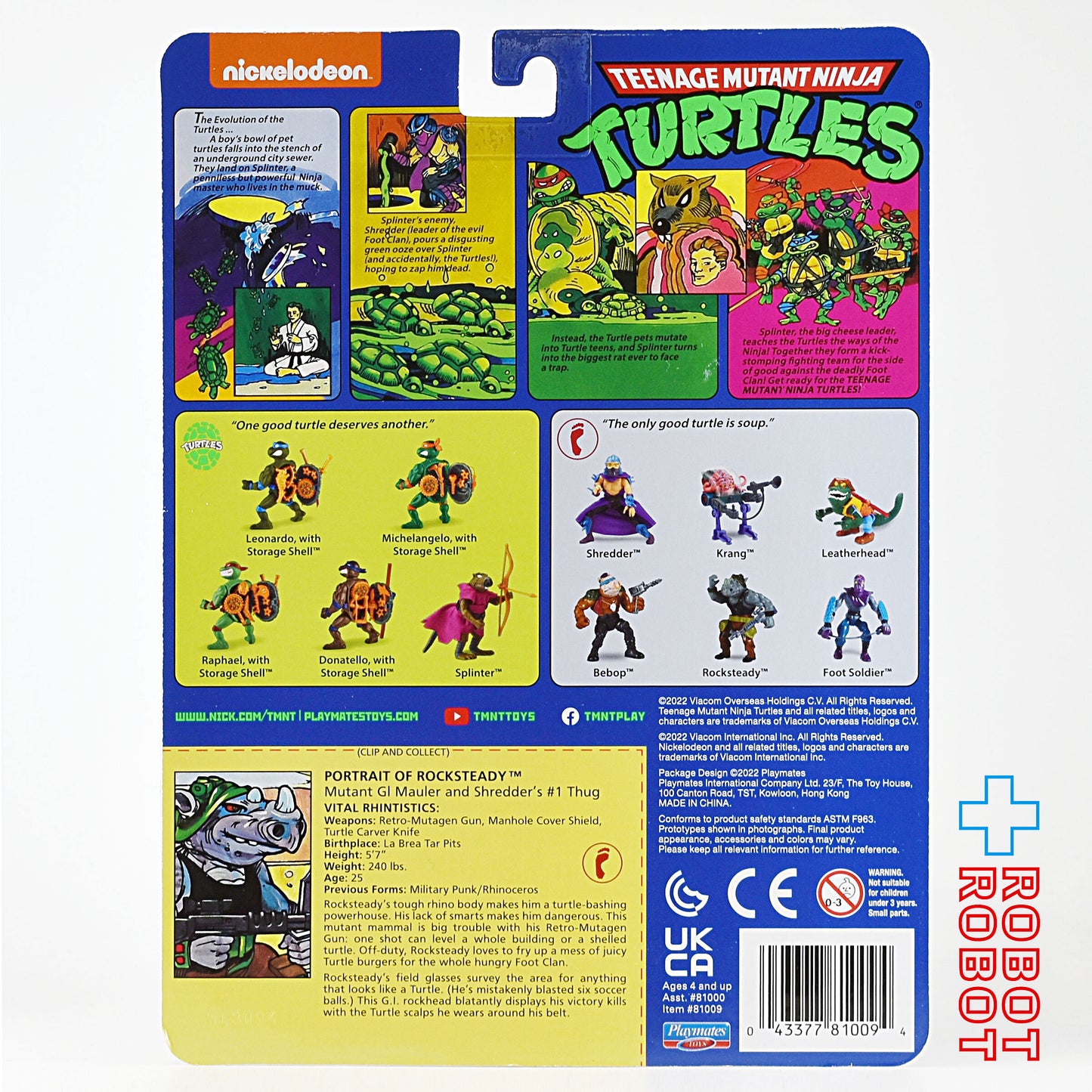 プレイメイツ タートルズ TMNT オリジナル・クラシック ロックステディ 4インチ ベーシックフィギュア 未開封 ※難有り