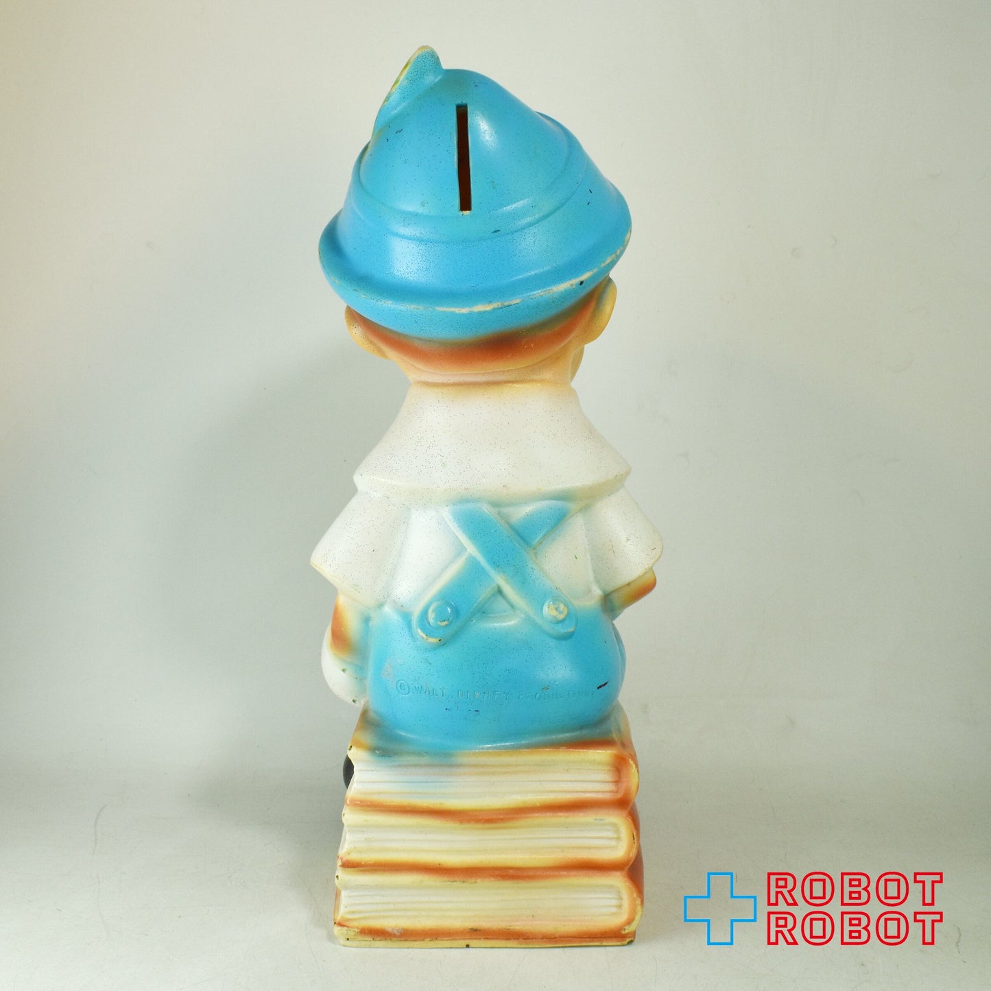 プレイパル社 ディズニー ピノキオ ラージ 珍色？ 水色帽子黄色羽 ソフビ貯金箱 バンク フィギュア ※底蓋なし