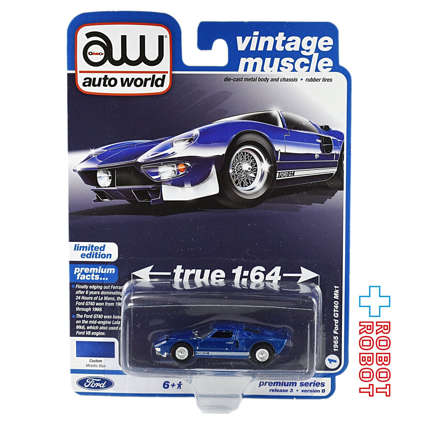 オートワールド 1/64 1965 フォード GT40 Mk1 ブルー 未開封