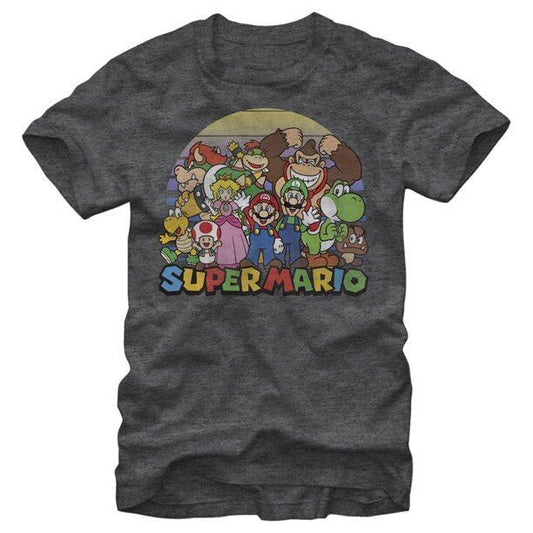 ニンテンドー Tシャツ Nintendo Super Mario Crew Charcoal Heather スーパーマリオ全員集合