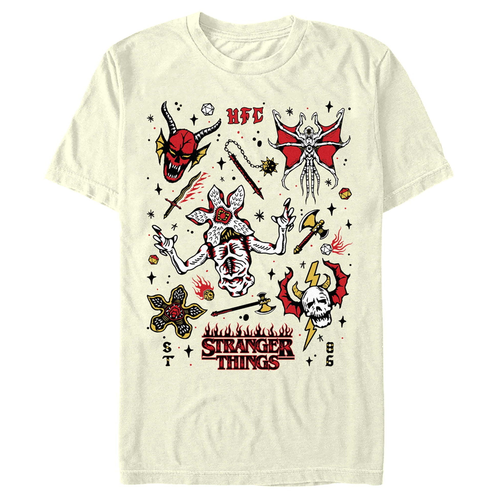 ストレンジャー・シングス Tシャツ Stranger Things Hellfire Club Icon Collage Graphic Tee Beige Large