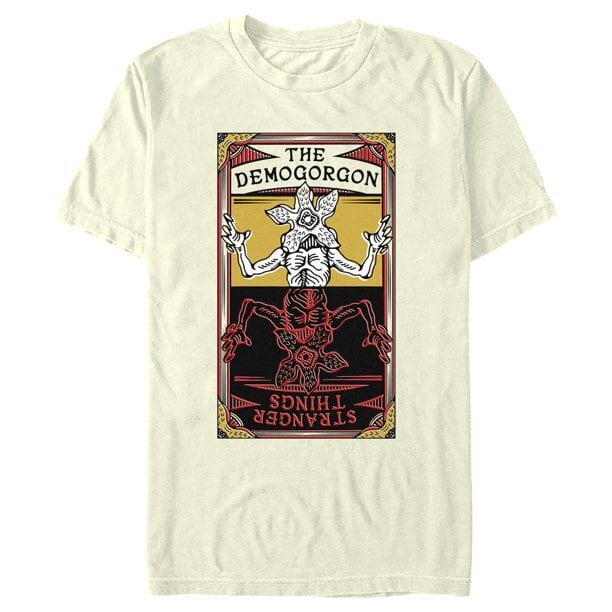 ストレンジャー・シングス Tシャツ Stranger Things Demogorgon Trading Card Graphic Tee Beige Large