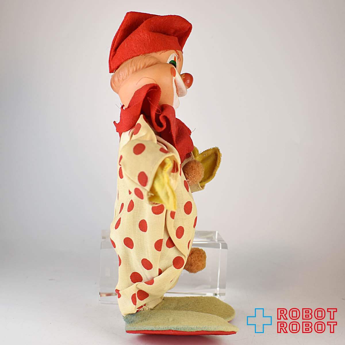 ピエロ 人形 ソフビ顔フェルト服 白に赤の水玉のズボン