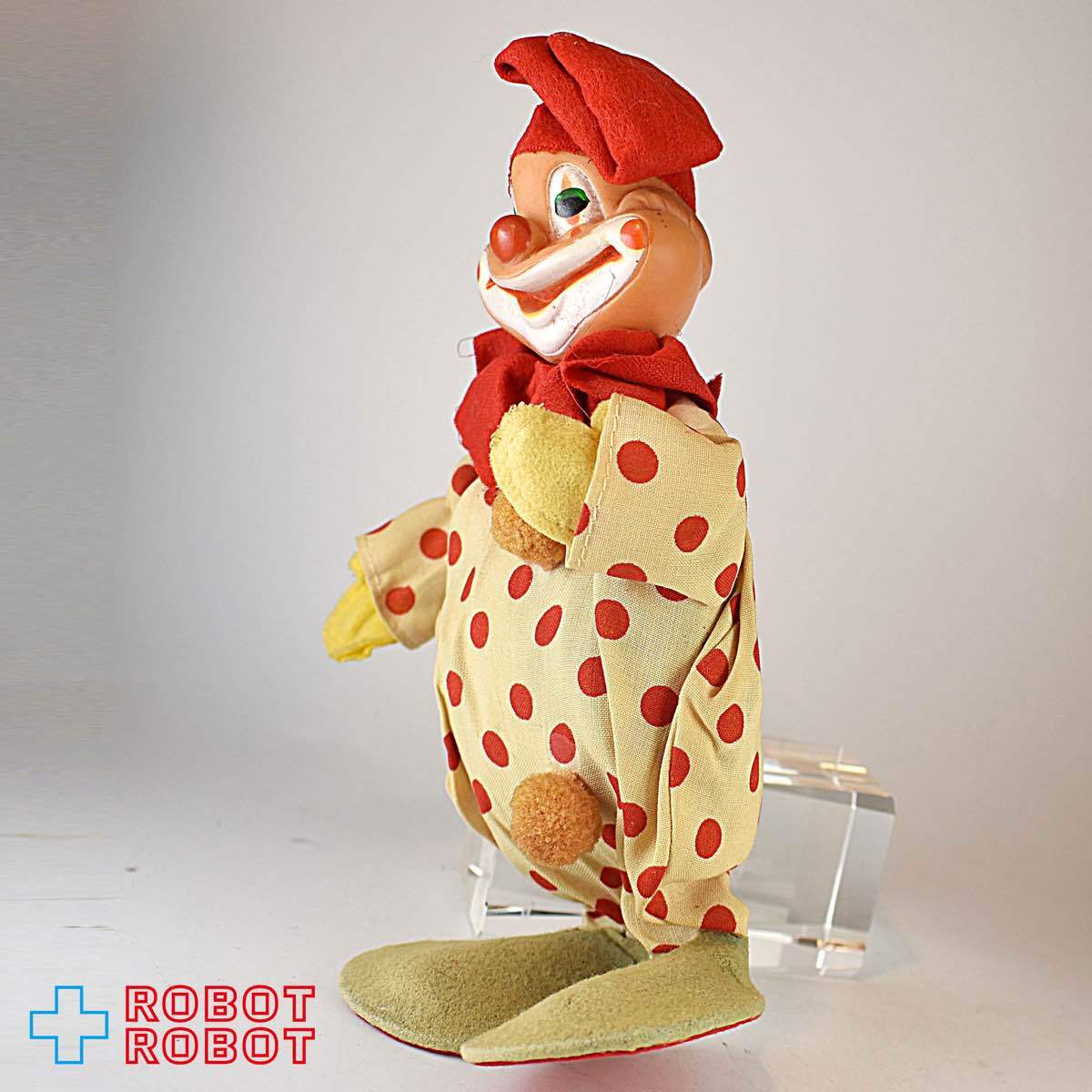ピエロ 人形 ソフビ顔フェルト服 白に赤の水玉のズボン