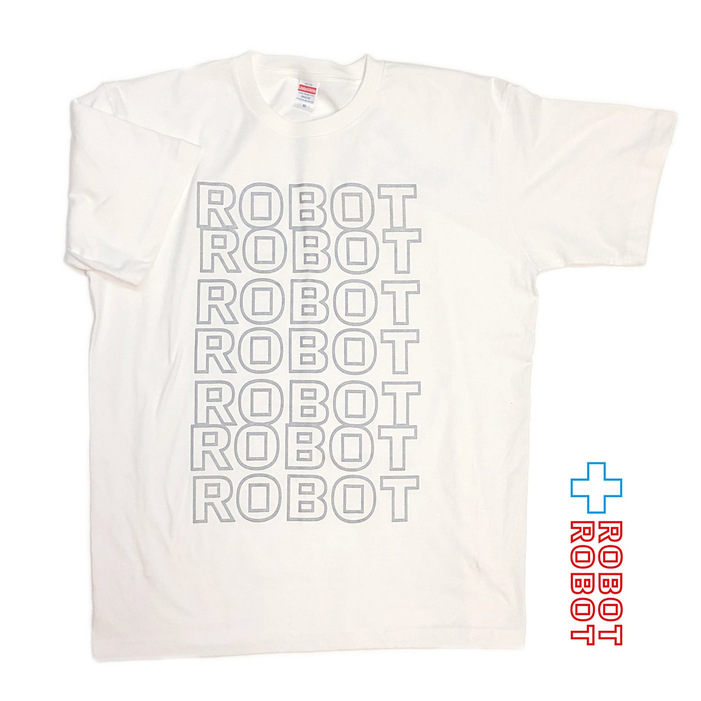 ロボットロボット オリジナルTシャツ ROBOTROBOTロゴ ７連 シルバープリント ホワイトボディ