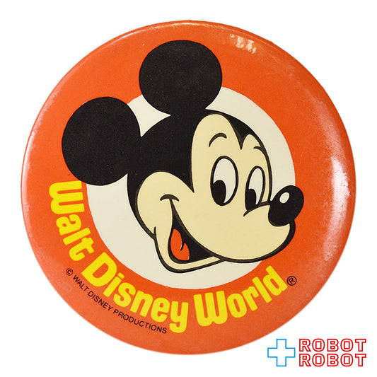 ディズニー 缶バッジ WDW ミッキーマウス 赤サークル 黄文字