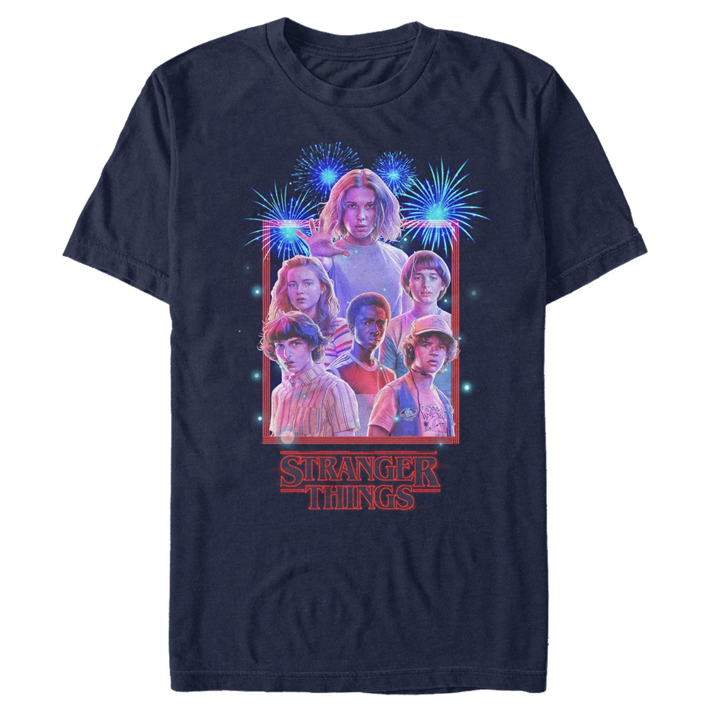 ストレンジャー・シングス Tシャツ Stranger Things ストレンジャー・シングス  Tシャツ Fourth of July Character Frame Graphic Tee Navy Blue