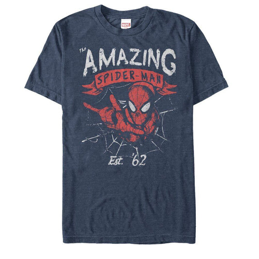 マーベル Tシャツ Marvel Spider-Man Est 62 Navy Blue Heather