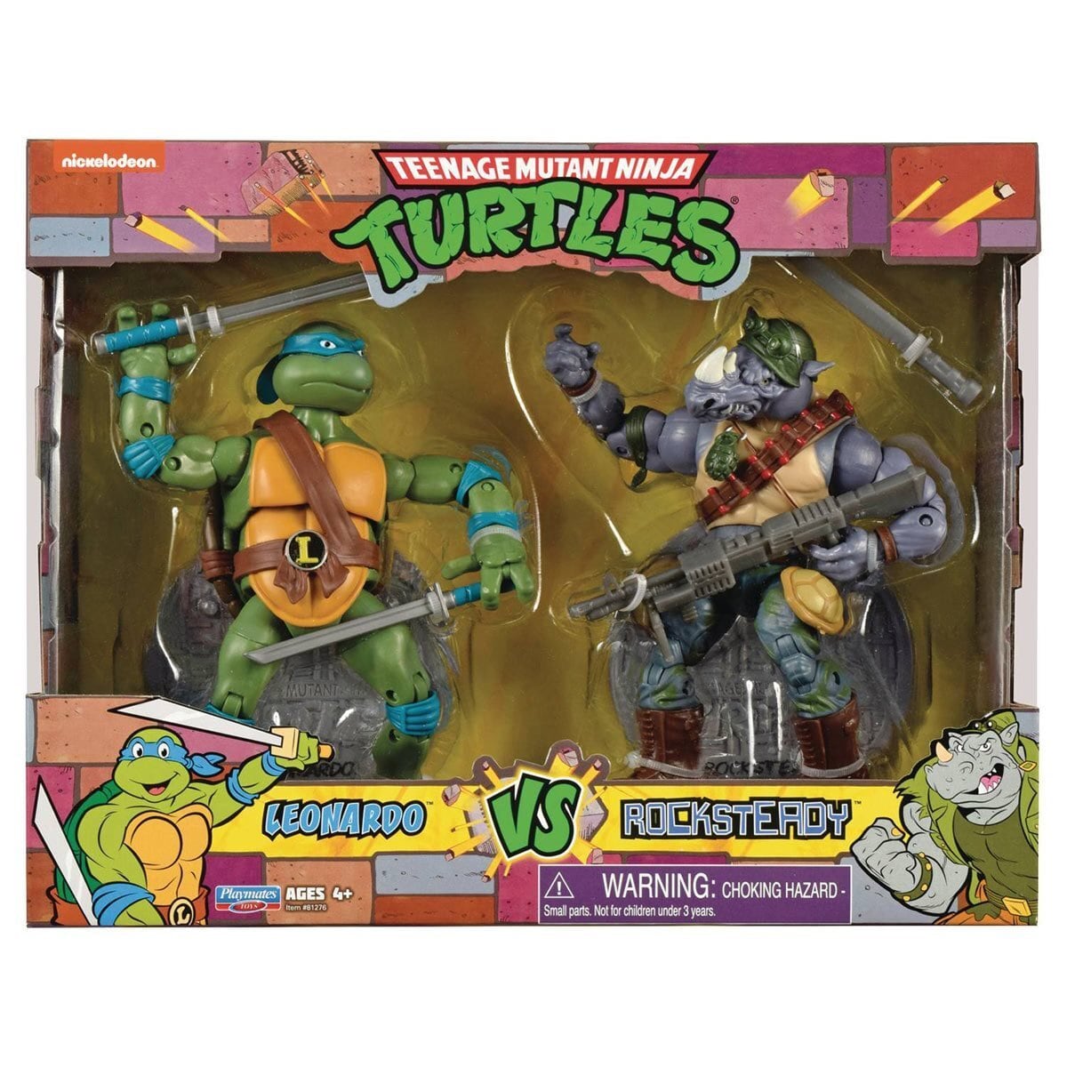 [6月中旬入荷予定]プレイメイツ タートルズ TMNT レオナルド vs ロックステディ 2パック 6インチ アクションフィギュア