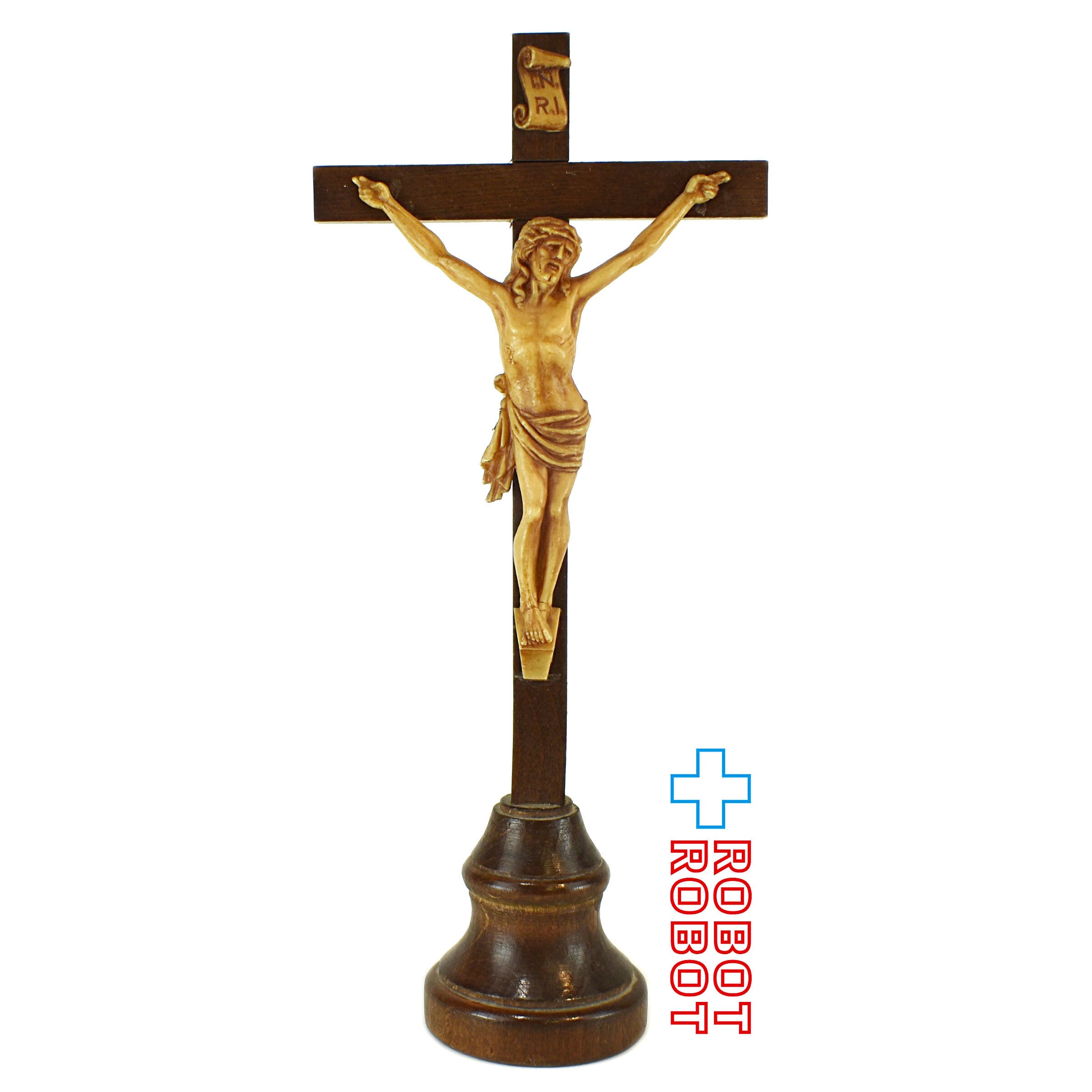 木製十字架 INRI付き INRI 木製のクロスと丸台に樹脂製のジーザス 29.5センチ – ROBOTROBOT